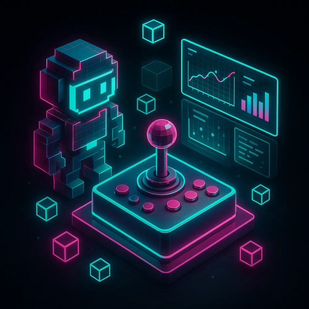 Retro arcade game-tech artwork representing AppTactical casual games and analytics